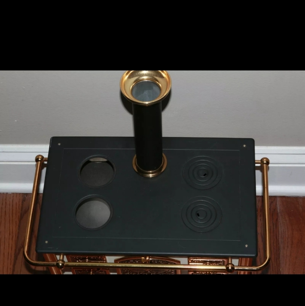 Vintage large doll wood stove black / gold tone trim approx 14x8x8" - Picture 5 of 8